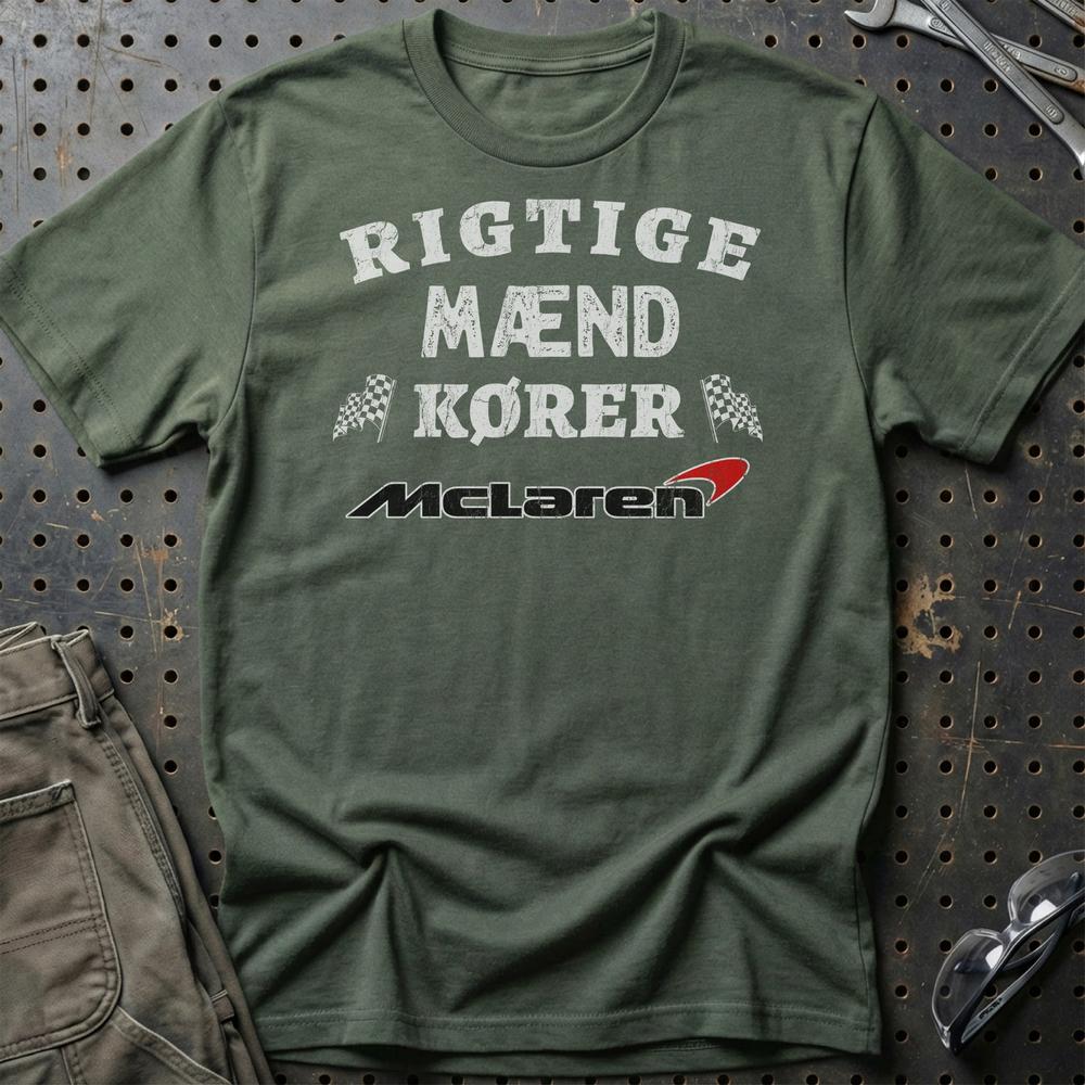 McLaren Rigtige Mænd Kører - Unisex T-Shirt , Bomuld-Beklædning-McLaren-Grøn Militær-S-Garage Culture Shop- garage - man cave - merchandise