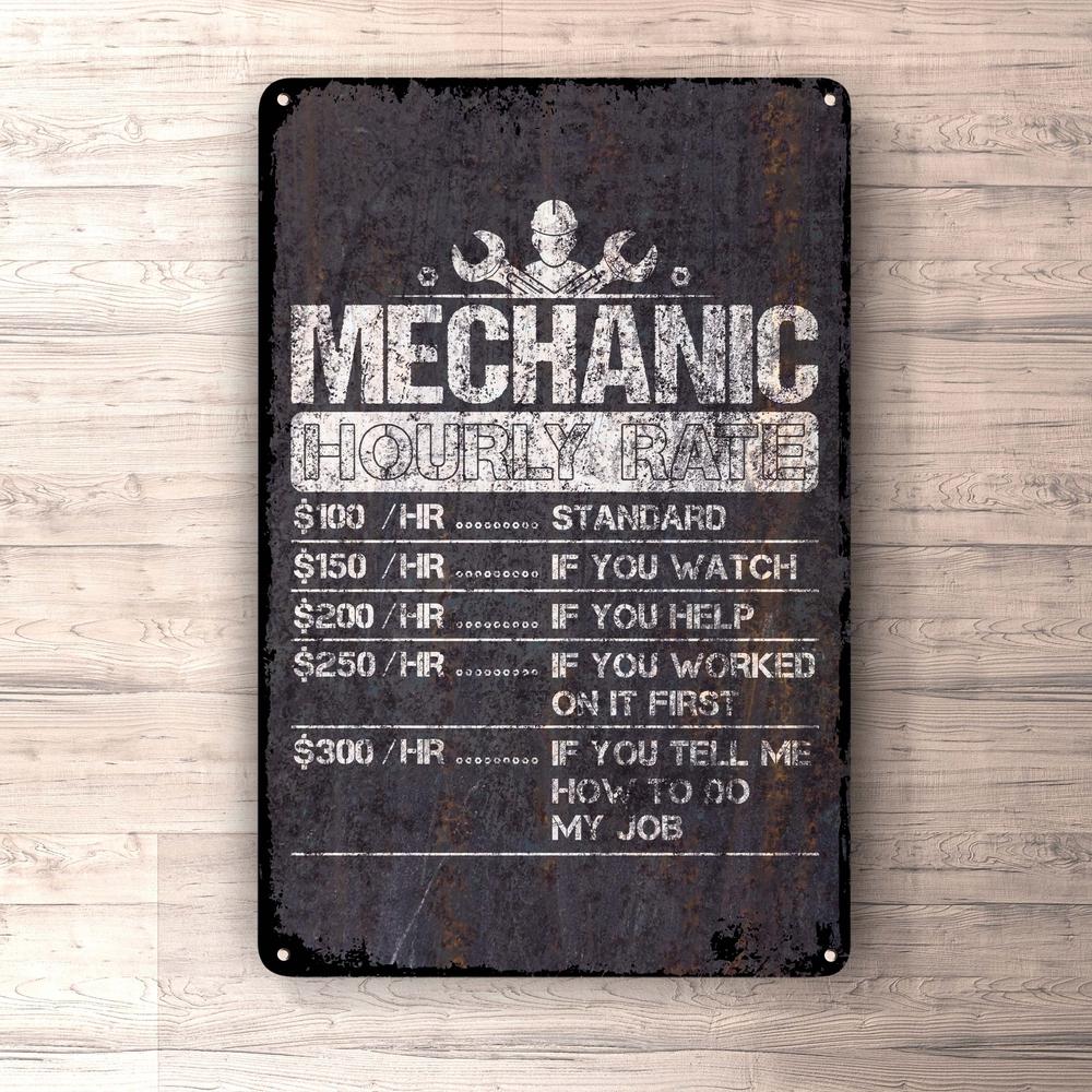 Mechanic Hourly Rate Skilte, Musemåtte, Dørmåtte , Plakat-Skilte-Funny Garage-Garage Culture Shop- garage - man cave - merchandise