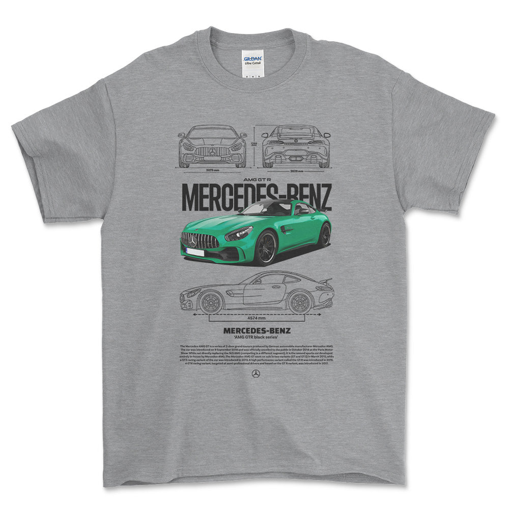 Mercedes AMG GT R - Unisex T-Shirt , Bomuld-Beklædning-Mercedes-Grå Sport-S-Forside-Garage Culture Shop- garage - man cave - merchandise