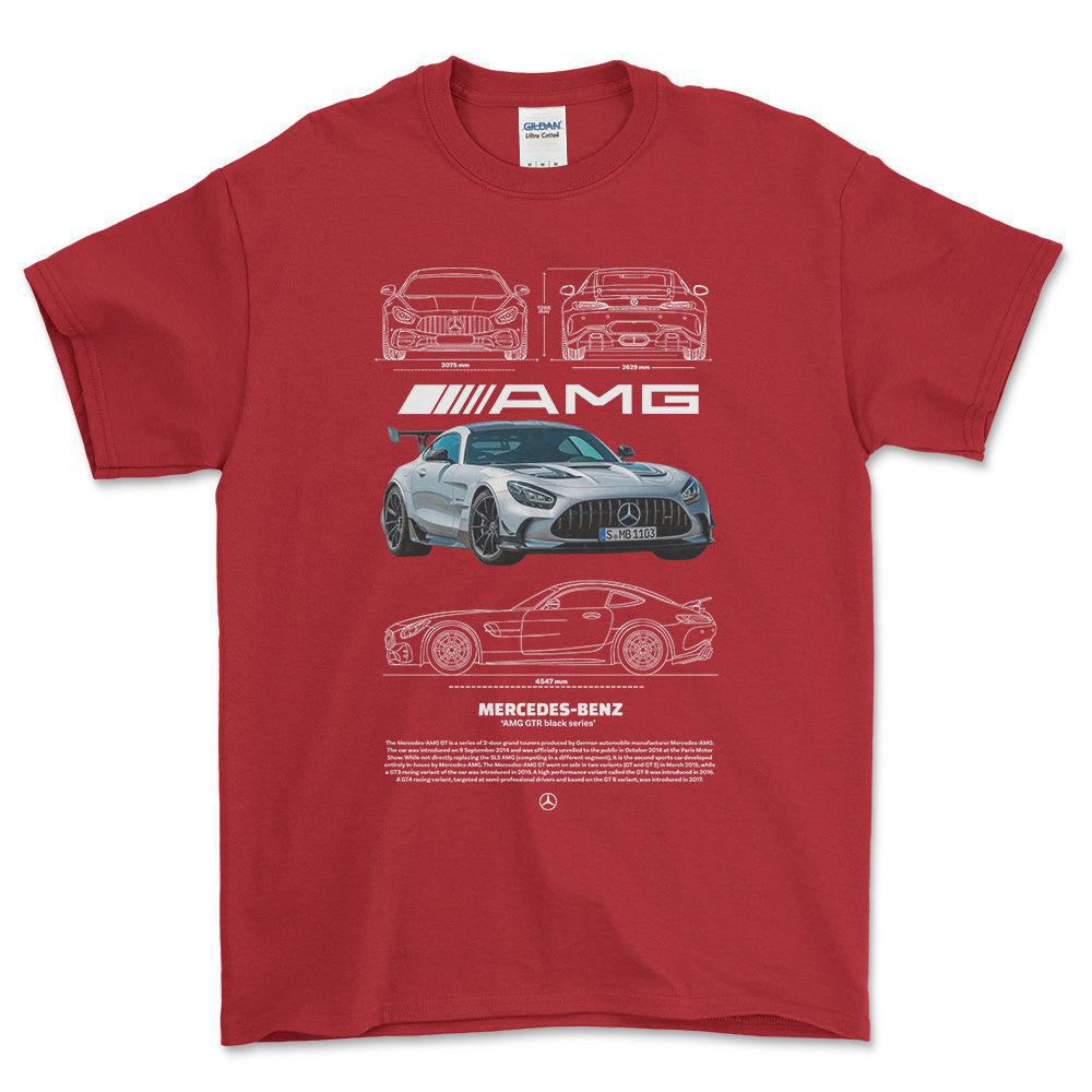 Mercedes AMG GT R - Unisex T-Shirt , Bomuld-Beklædning-Mercedes-Rød-S-Forside-Garage Culture Shop- garage - man cave - merchandise