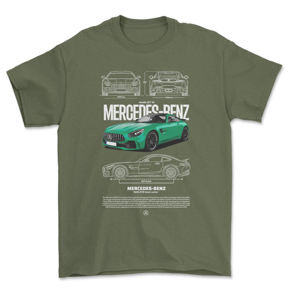 Mercedes AMG GT R - Unisex T-Shirt , Bomuld-Beklædning-Mercedes-Grøn Militær-S-Forside-Garage Culture Shop- garage - man cave - merchandise