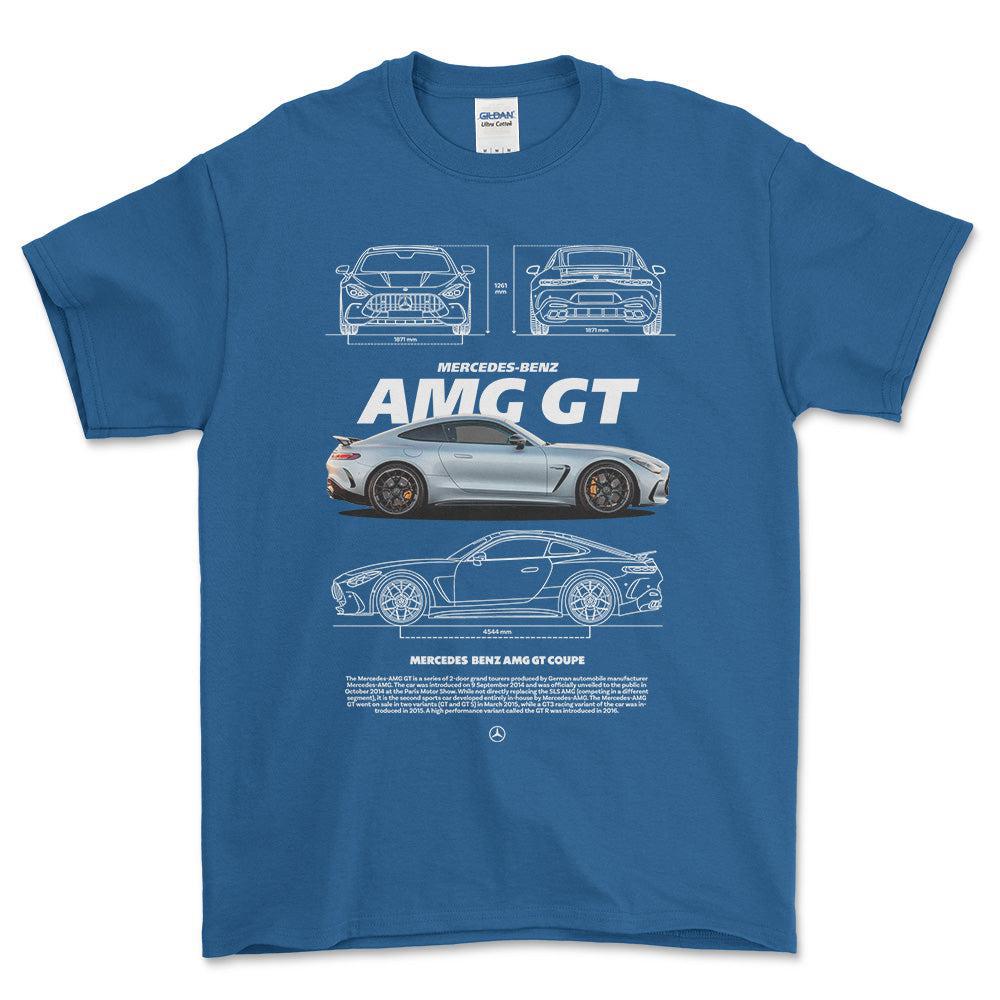 Mercedes AMG GT - Unisex T-Shirt , Bomuld-Beklædning-Mercedes-Blå Royal-S-Forside-Garage Culture Shop- garage - man cave - merchandise