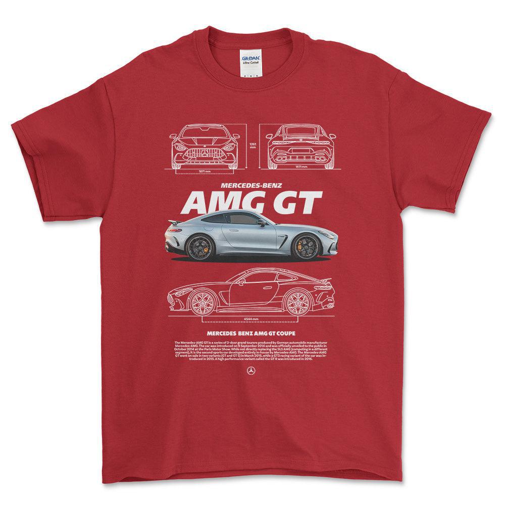 Mercedes AMG GT - Unisex T-Shirt , Bomuld-Beklædning-Mercedes-Rød-S-Forside-Garage Culture Shop- garage - man cave - merchandise