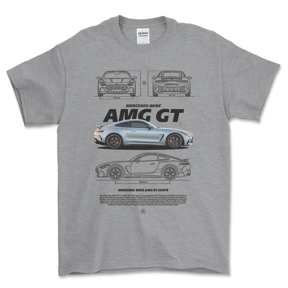 Mercedes AMG GT - Unisex T-Shirt , Bomuld-Beklædning-Mercedes-Grå Sport-S-Forside-Garage Culture Shop- garage - man cave - merchandise
