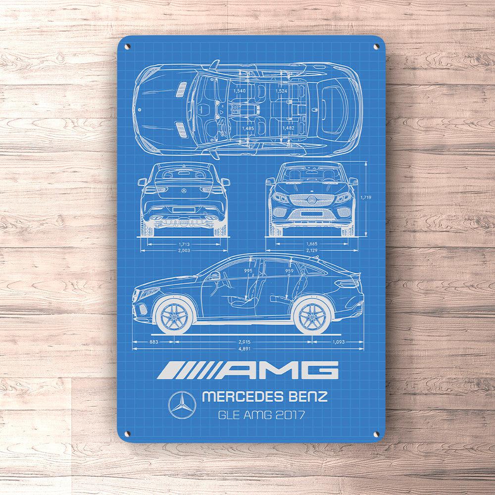 Mercedes Benz Gle Amg 2017 Blueprint Skilte, Musemåtte, Dørmåtte-Blueprint-Mercedes-Garage Culture Shop- garage - man cave - merchandise