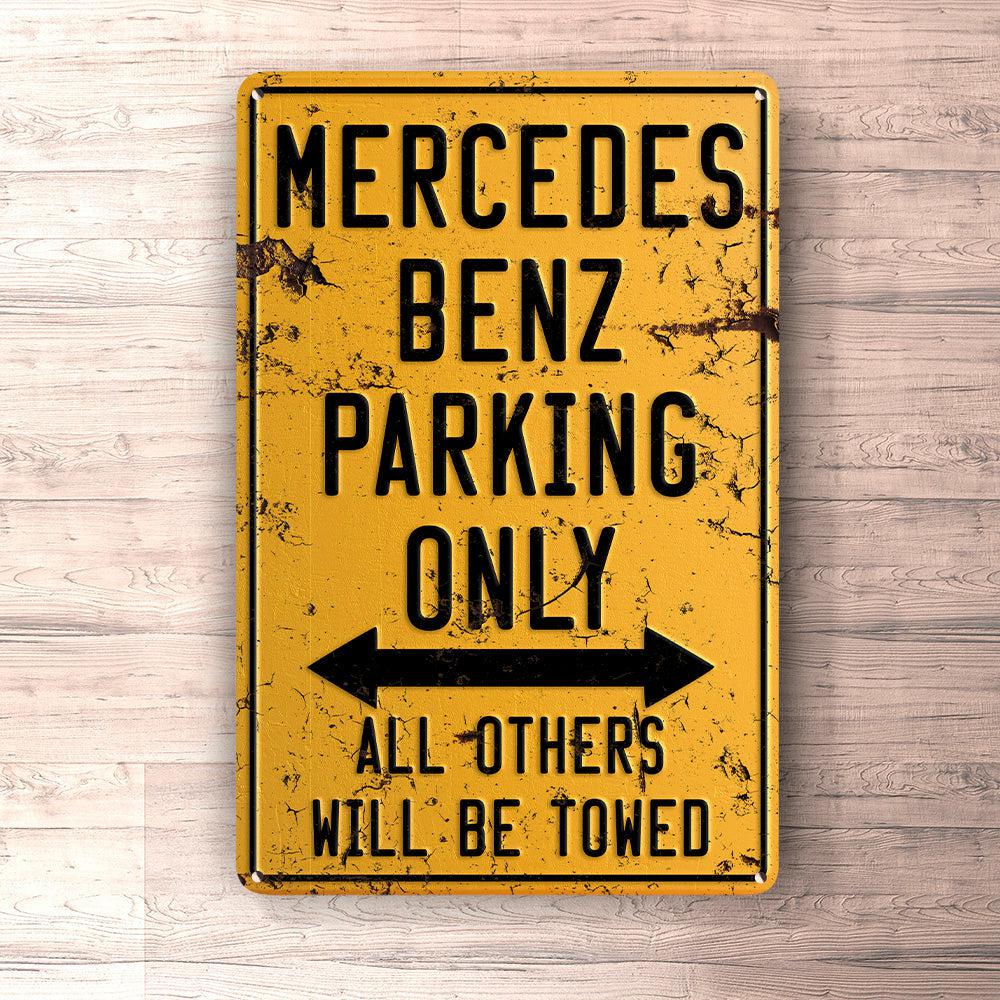 Mercedes Benz Parking Only Skilte, Musemåtte, Dørmåtte-Parking skilte-Mercedes-Garage Culture Shop- garage - man cave - merchandise