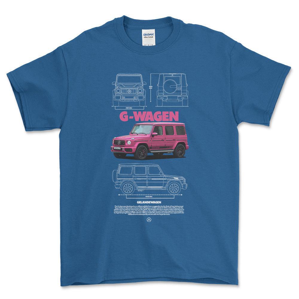 Mercedes G Wagen - Unisex T-Shirt , Bomuld-Beklædning-Mercedes-Blå Royal-S-Forside-Garage Culture Shop- garage - man cave - merchandise