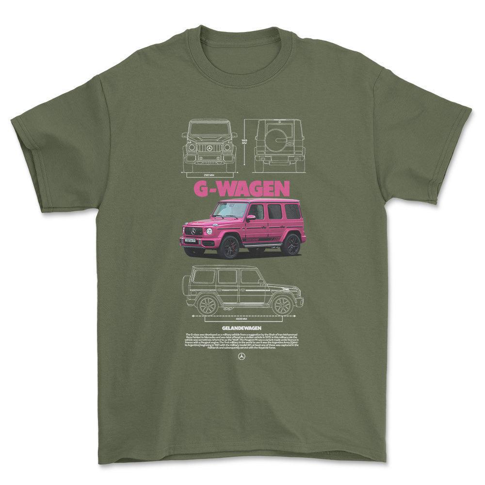 Mercedes G Wagen - Unisex T-Shirt , Bomuld-Beklædning-Mercedes-Grøn Militær-S-Forside-Garage Culture Shop- garage - man cave - merchandise