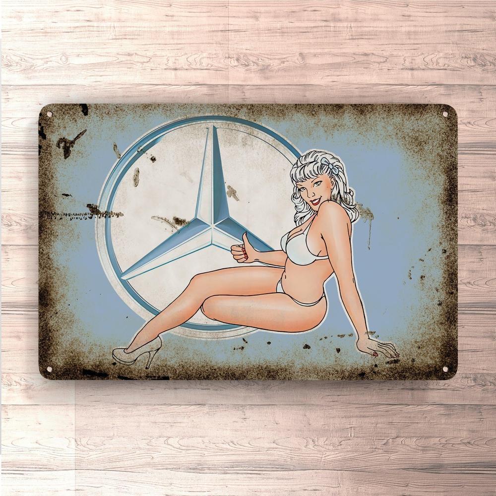 Mercedes Pin-Up Vintage Skilte, Musemåtte, Dørmåtte , Plakat-Skilte-Mercedes-Garage Culture Shop- garage - man cave - merchandise