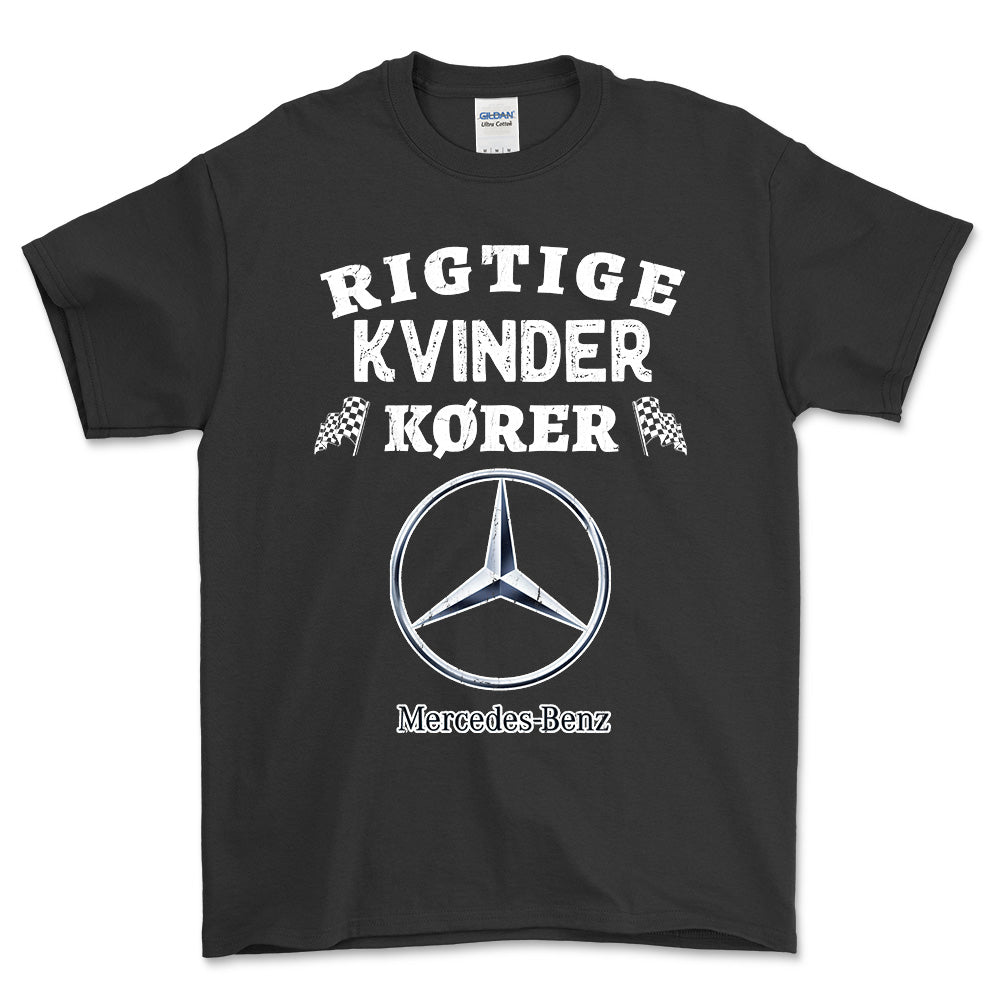 Mercedes Rigtige Kvinder Kører - Unisex T-Shirt , Bomuld-Beklædning-Mercedes-Sort-S-Forside-Garage Culture Shop- garage - man cave - merchandise