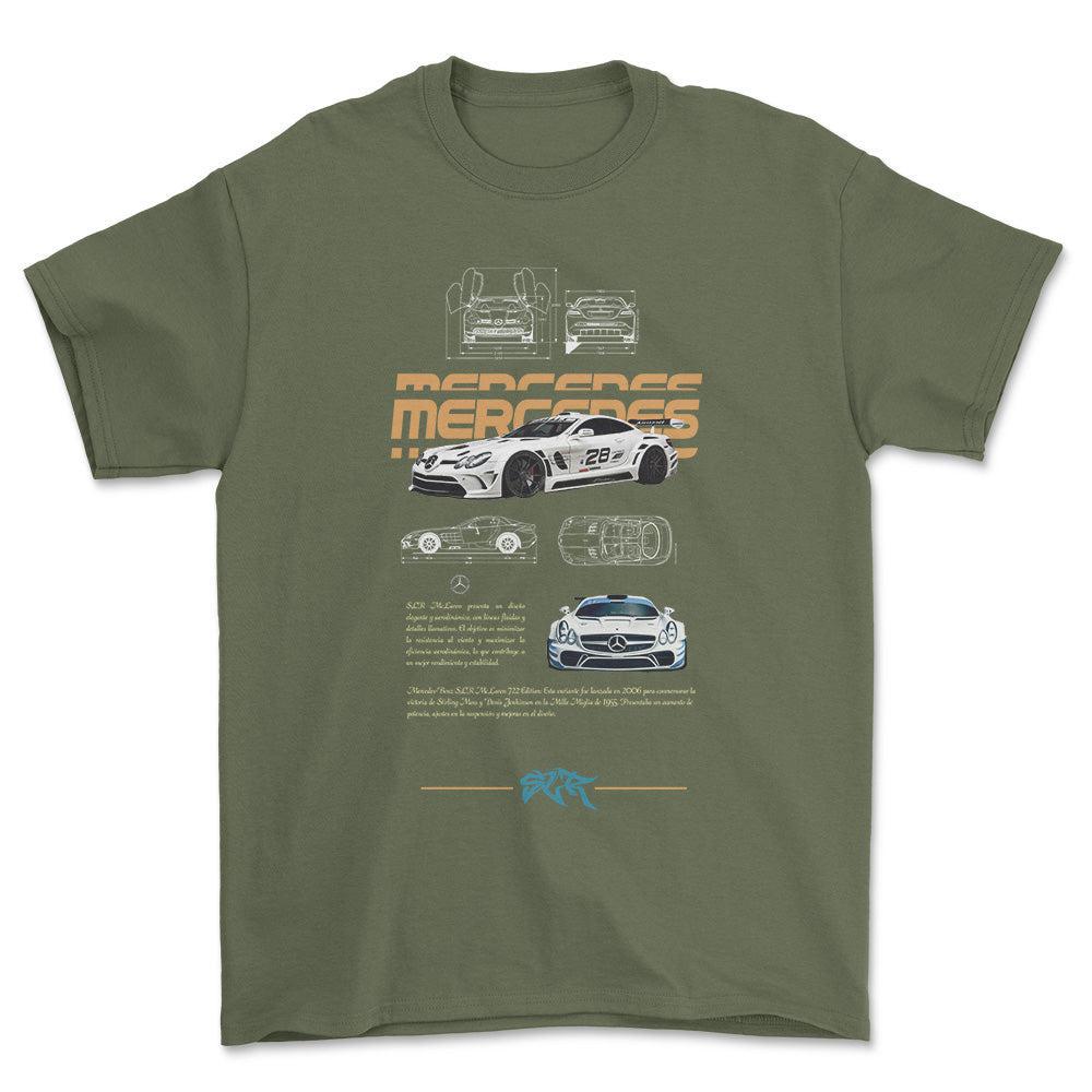Mercedes SLR - Unisex T-Shirt , Bomuld-Beklædning-Mercedes-Grøn Militær-S-Forside-Garage Culture Shop- garage - man cave - merchandise