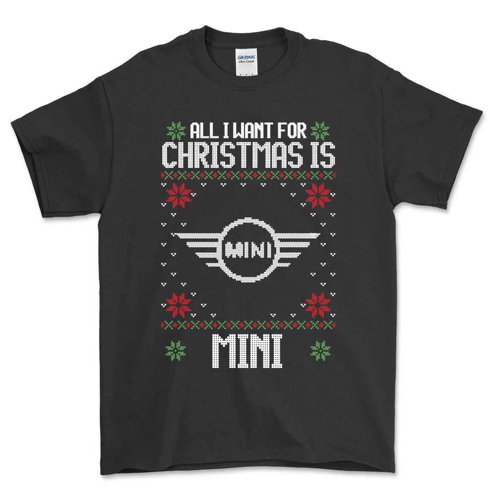 Mini - All I Want For Christmas - Unisex T-Shirt , Bomuld-Beklædning-Mini-Sort-S-Forside-Garage Culture Shop- garage - man cave - merchandise