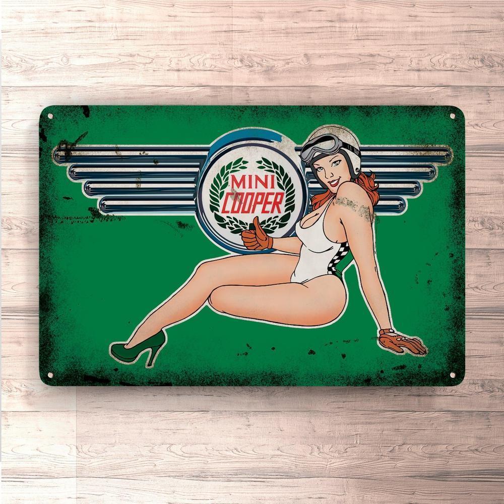 Mini Cooper Pin-Up Vintage Skilte, Musemåtte, Dørmåtte , Plakat-Skilte-Mini-Garage Culture Shop- garage - man cave - merchandise