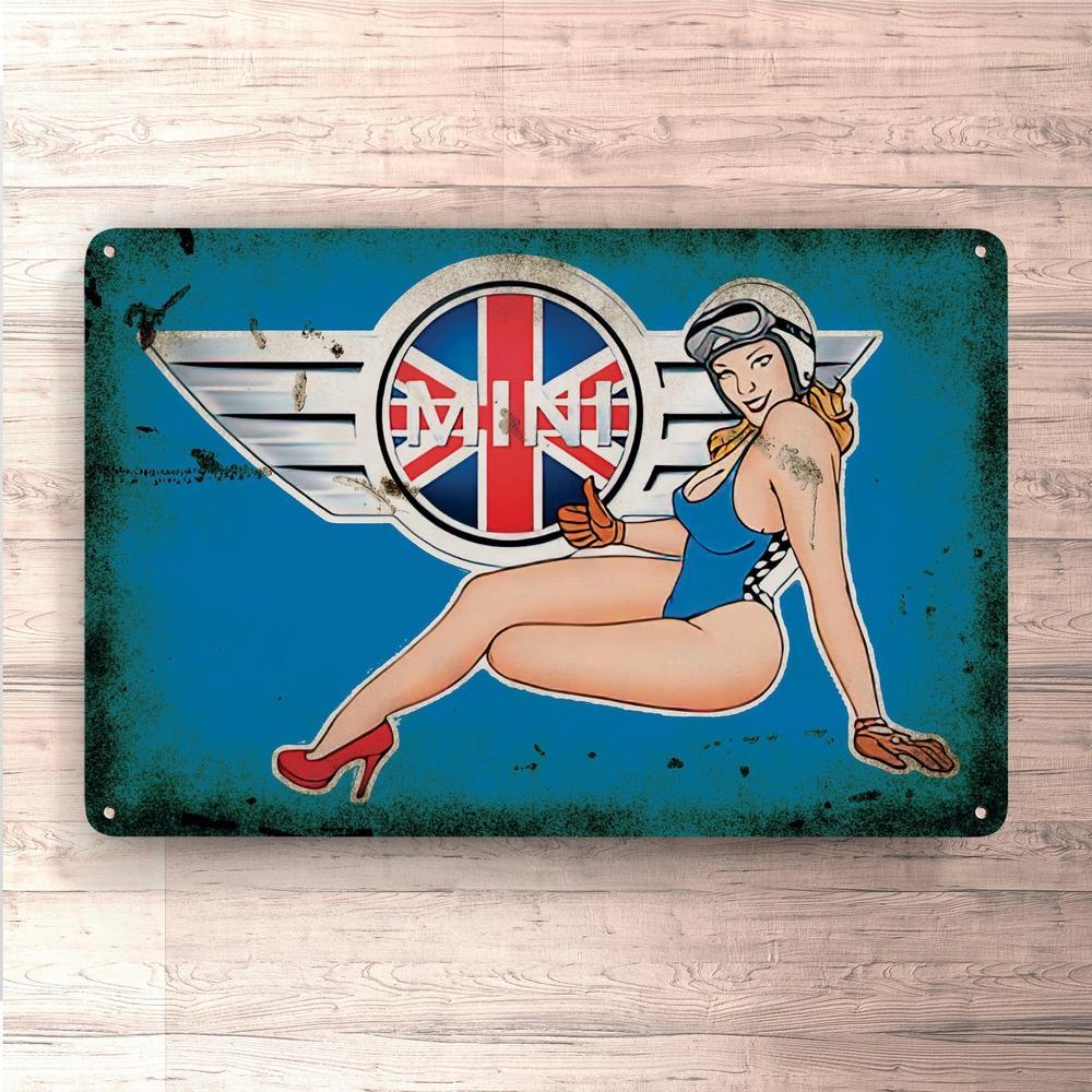 Mini Cooper Pin-Up Vintage Skilte, Musemåtte, Dørmåtte , Plakat-Skilte-Mini-Garage Culture Shop- garage - man cave - merchandise