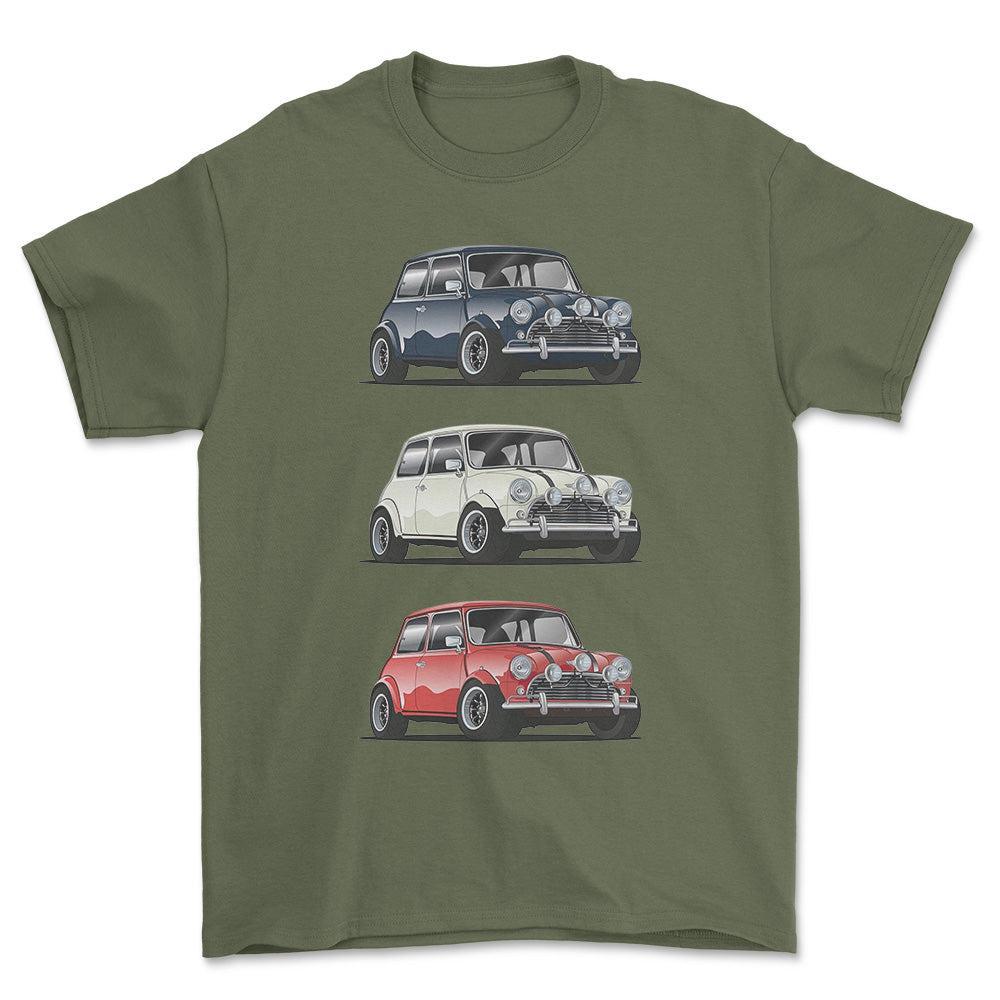 Mini Cooper - Unisex T-Shirt , Bomuld-Beklædning-Mini-Grøn Militær-S-Forside-Garage Culture Shop- garage - man cave - merchandise