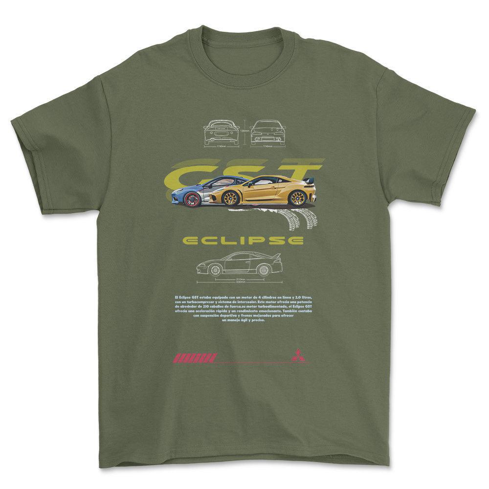 Mitsubishi Eclipse - Unisex T-Shirt , Bomuld-Beklædning-Mitsubishi-Grøn Militær-S-Forside-Garage Culture Shop- garage - man cave - merchandise