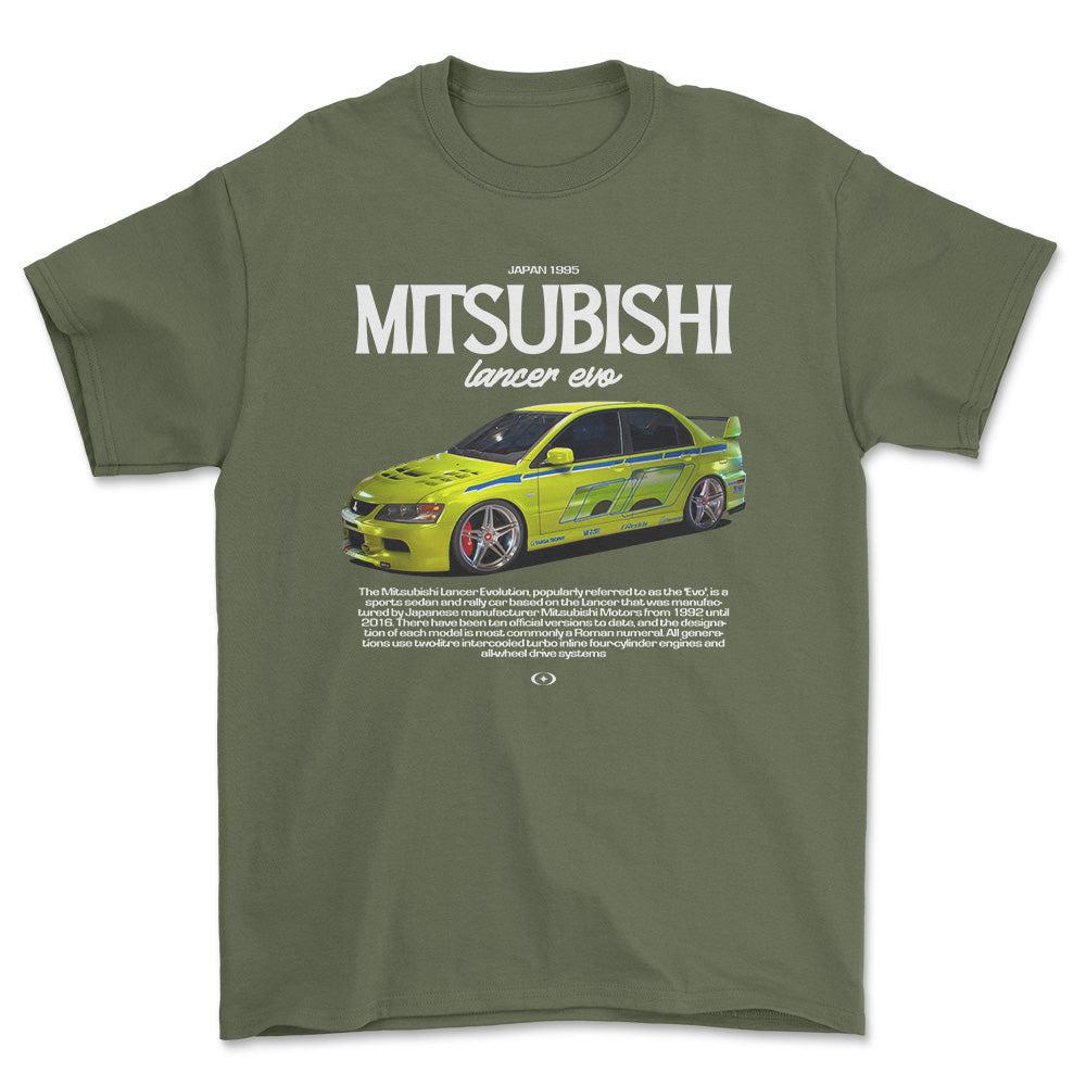 Mitsubishi Lancer Evo - Unisex T-Shirt , Bomuld-Beklædning-Mitsubishi-Grøn Militær-S-Forside-Garage Culture Shop- garage - man cave - merchandise