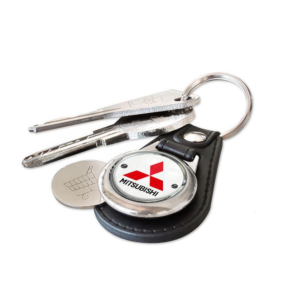 Mitsubishi - Nøglering med Indkøbsvognsmønt – Metal & Kunstlæder-Nøglering-Mitsubishi-Garage Culture Shop- garage - man cave - merchandise