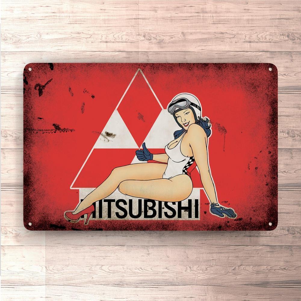 Mitsubishi Pin-Up Vintage Skilte, Musemåtte, Dørmåtte-Skilte-Mitsubishi-Garage Culture Shop- garage - man cave - merchandise