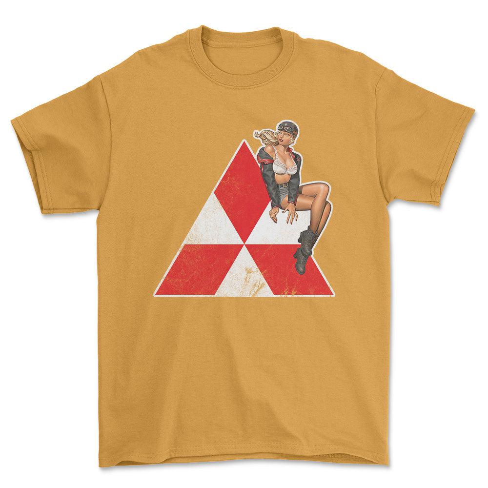 Mitsubishi Pinup - Unisex T-Shirt , Bomuld-Beklædning-Mitsubishi-Garage Culture Shop- garage - man cave - merchandise