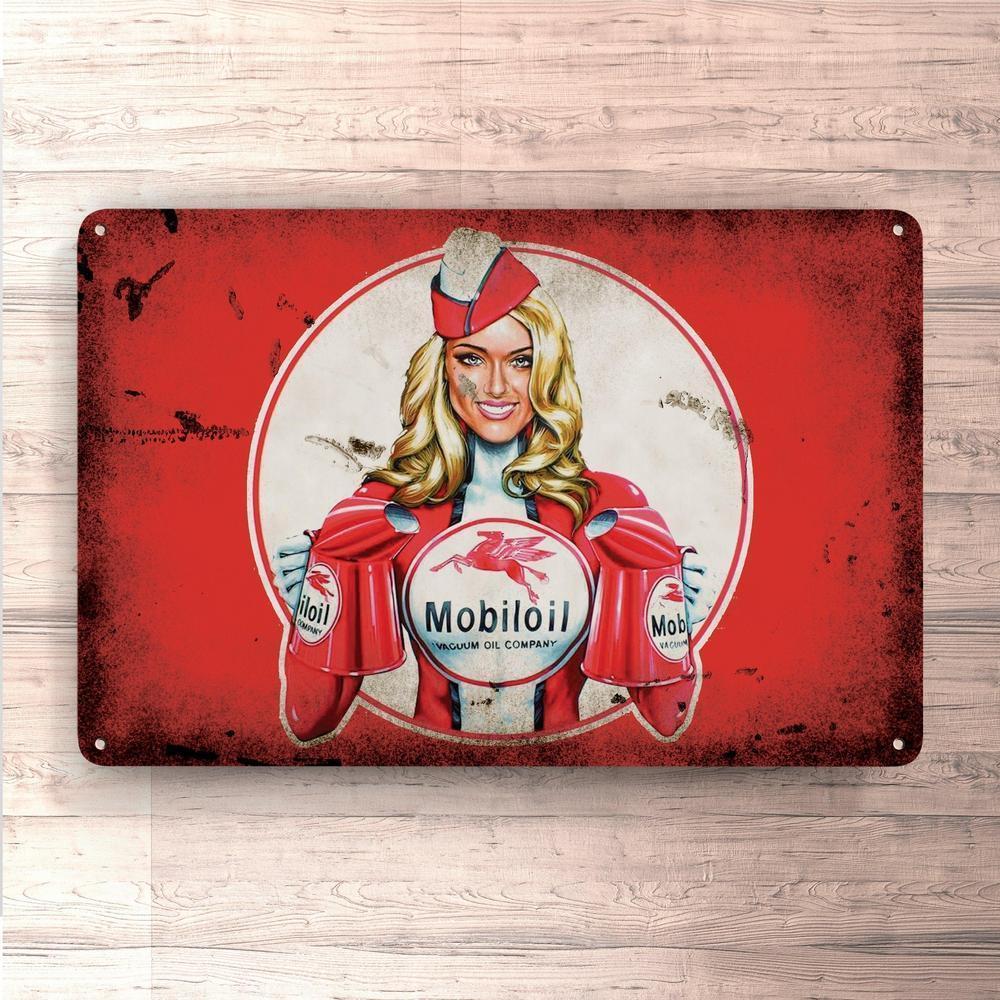 Mobiloil Pin-Up Vintage Skilte, Musemåtte, Dørmåtte-Skilte-Motorolie-Garage Culture Shop- garage - man cave - merchandise