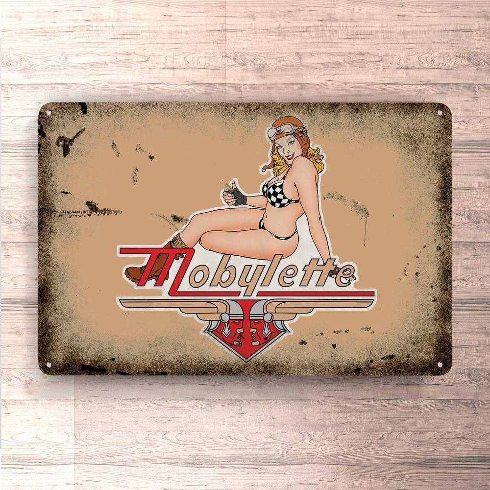Mobylette Pin-Up Vintage Skilte, Musemåtte, Dørmåtte-Skilte-Mobylette-Garage Culture Shop- garage - man cave - merchandise