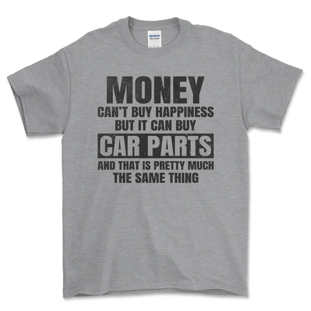 Money can't buy happiness but it can buy car parts T-Shirt , Bomuld-Beklædning-Garage Culture-Grå Sport-S-Forside-Garage Culture Shop- garage - man cave - merchandise