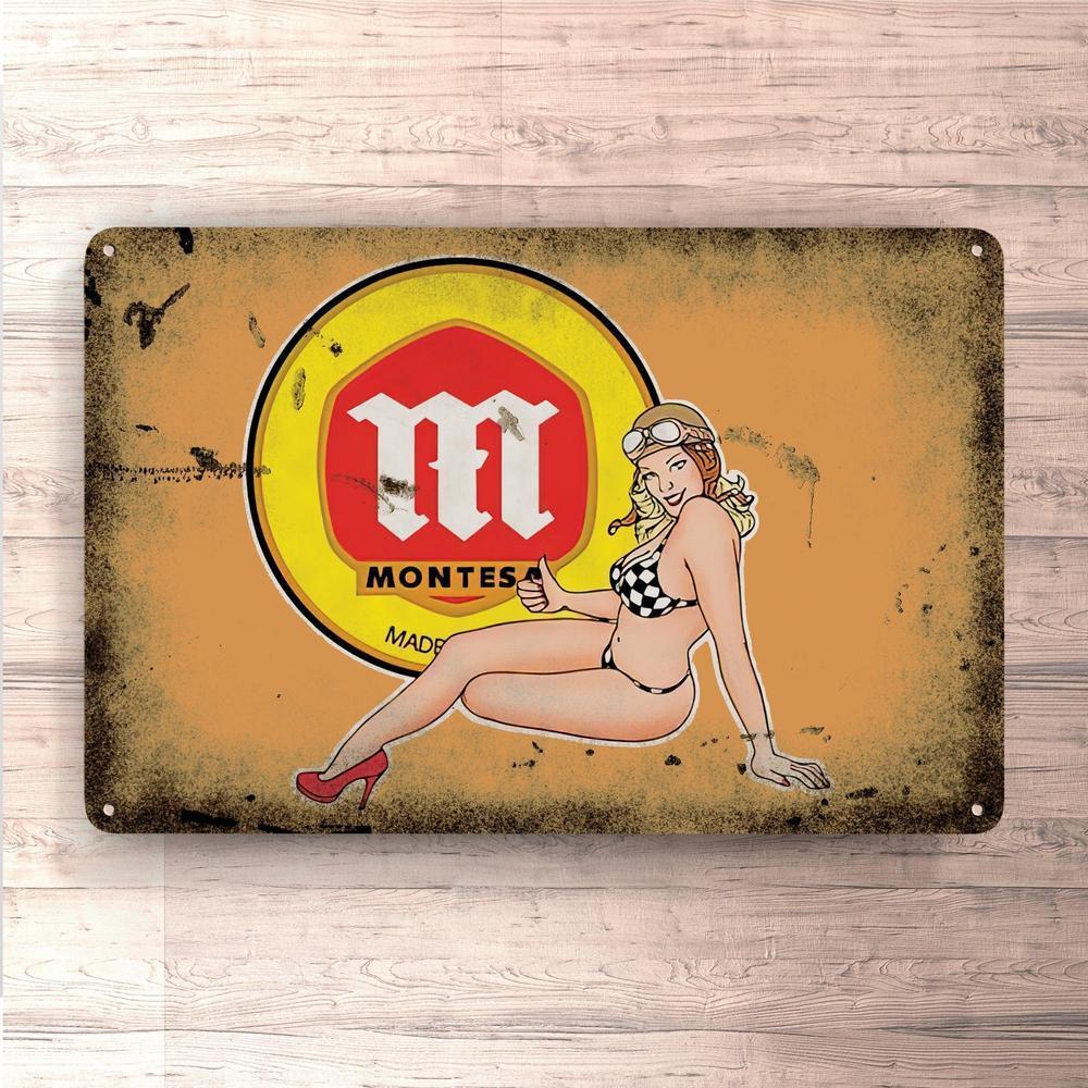 Montesa Pin-Up Vintage Skilte, Musemåtte, Dørmåtte-Skilte-Montesa-Garage Culture Shop- garage - man cave - merchandise