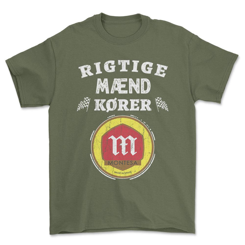 Montesa Rigtige Mænd Kører - Unisex T-Shirt , Bomuld-Beklædning-Montesa-Grøn Militær-S-Forside-Garage Culture Shop- garage - man cave - merchandise
