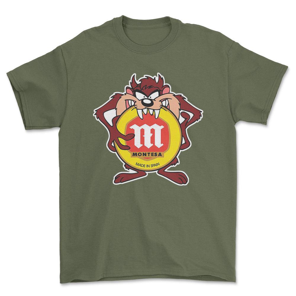 Montesa TAZ Unisex T-Shirt , Bomuld-Beklædning-Montesa-Grøn Militær-S-Forside-Garage Culture Shop- garage - man cave - merchandise