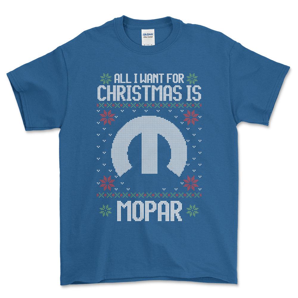 Mopar - All I Want For Christmas - Unisex T-Shirt , Bomuld-Beklædning-Mopar-Blå Royal-S-Forside-Garage Culture Shop- garage - man cave - merchandise