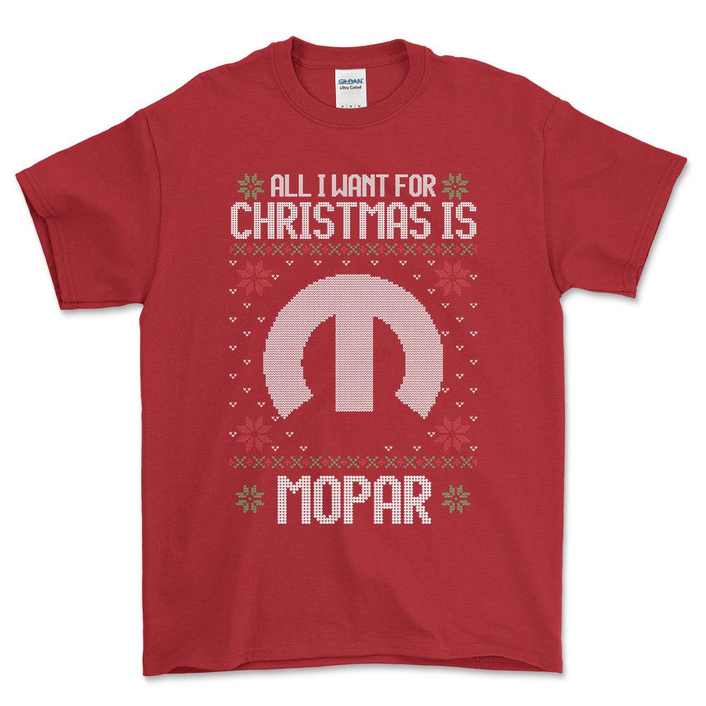 Mopar - All I Want For Christmas - Unisex T-Shirt , Bomuld-Beklædning-Mopar-Rød-S-Forside-Garage Culture Shop- garage - man cave - merchandise