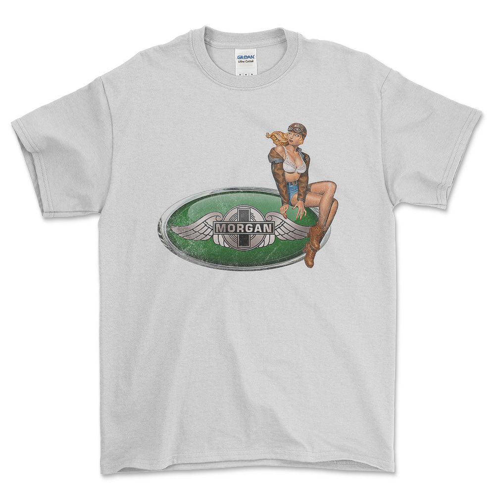 Morgan Pinup - Unisex T-Shirt , Bomuld-Beklædning-Morgan-Hvid-S-Forside-Garage Culture Shop- garage - man cave - merchandise