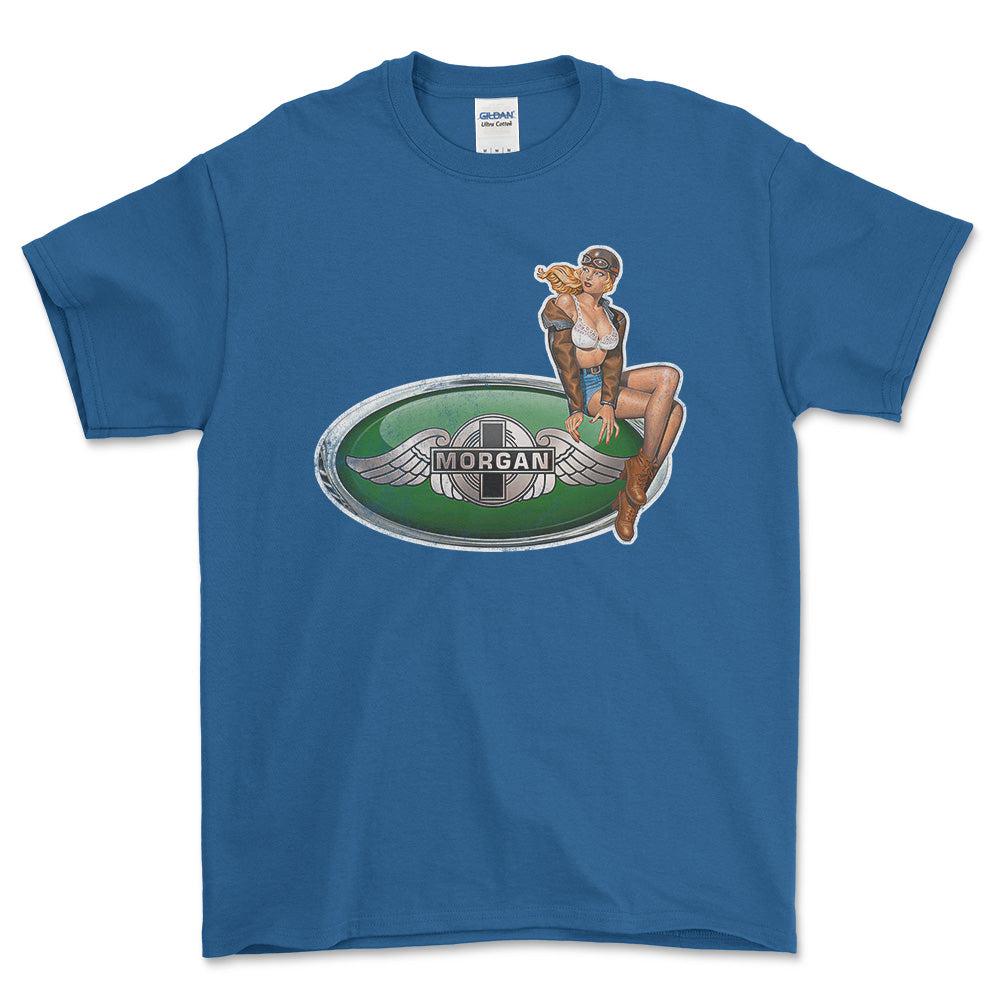 Morgan Pinup - Unisex T-Shirt , Bomuld-Beklædning-Morgan-Blå Royal-S-Forside-Garage Culture Shop- garage - man cave - merchandise
