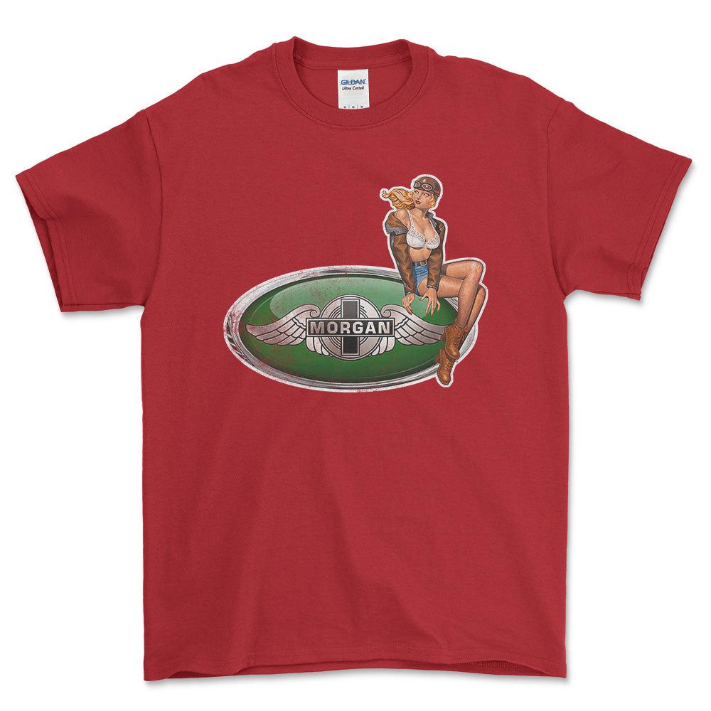 Morgan Pinup - Unisex T-Shirt , Bomuld-Beklædning-Morgan-Rød-S-Forside-Garage Culture Shop- garage - man cave - merchandise