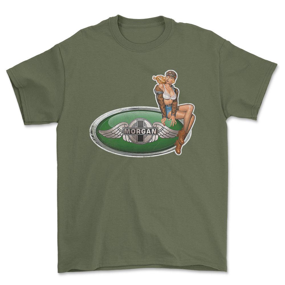 Morgan Pinup - Unisex T-Shirt , Bomuld-Beklædning-Morgan-Grøn Militær-S-Forside-Garage Culture Shop- garage - man cave - merchandise