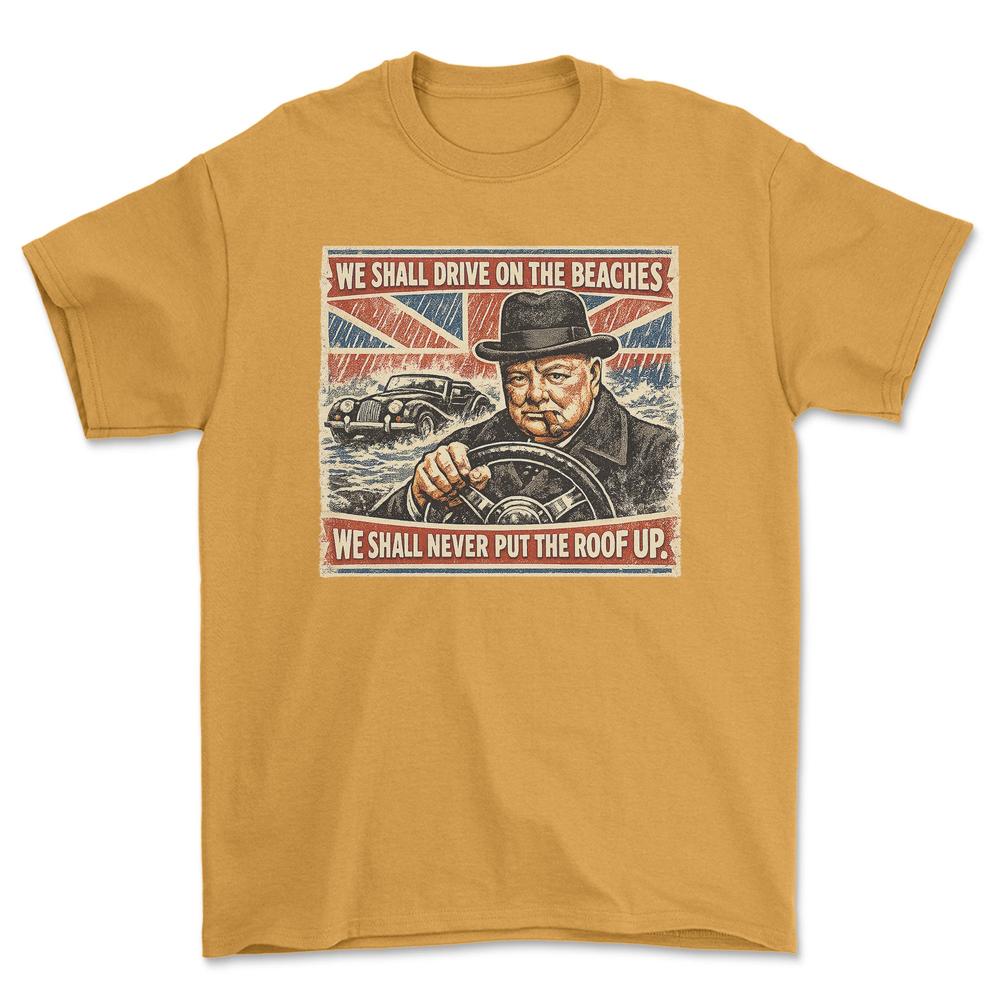 Morgan We Shall Drive On The Beaches - Unisex T-Shirt , Bomuld-Beklædning-Morgan-Guld-S-Garage Culture Shop- garage - man cave - merchandise