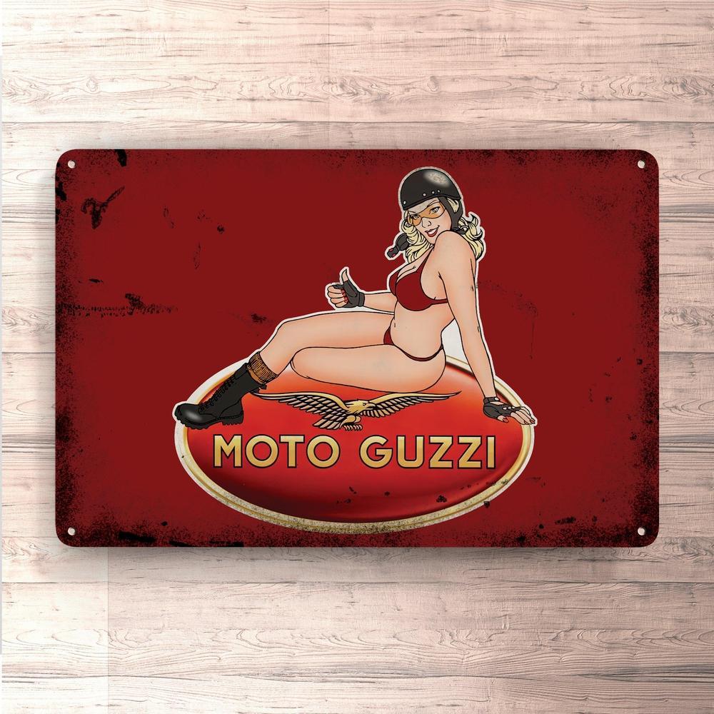 Moto Guzzi Pin-Up Vintage Skilte, Musemåtte, Dørmåtte-Skilte-Moto Guzzi-Garage Culture Shop- garage - man cave - merchandise