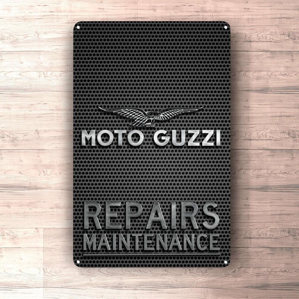 Moto Guzzi Repairs Maintenance Skilte, Musemåtte, Dørmåtte , Plakat-Skilte-Moto Guzzi-Garage Culture Shop- garage - man cave - merchandise