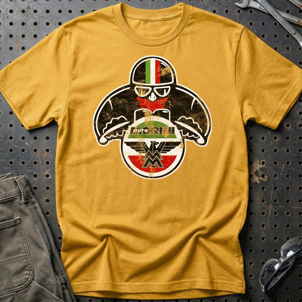 Moto Morini Biker Vintage Style Unisex T-Shirt , Bomuld-Beklædning-Moto Morini-Guld-S-Garage Culture Shop- garage - man cave - merchandise