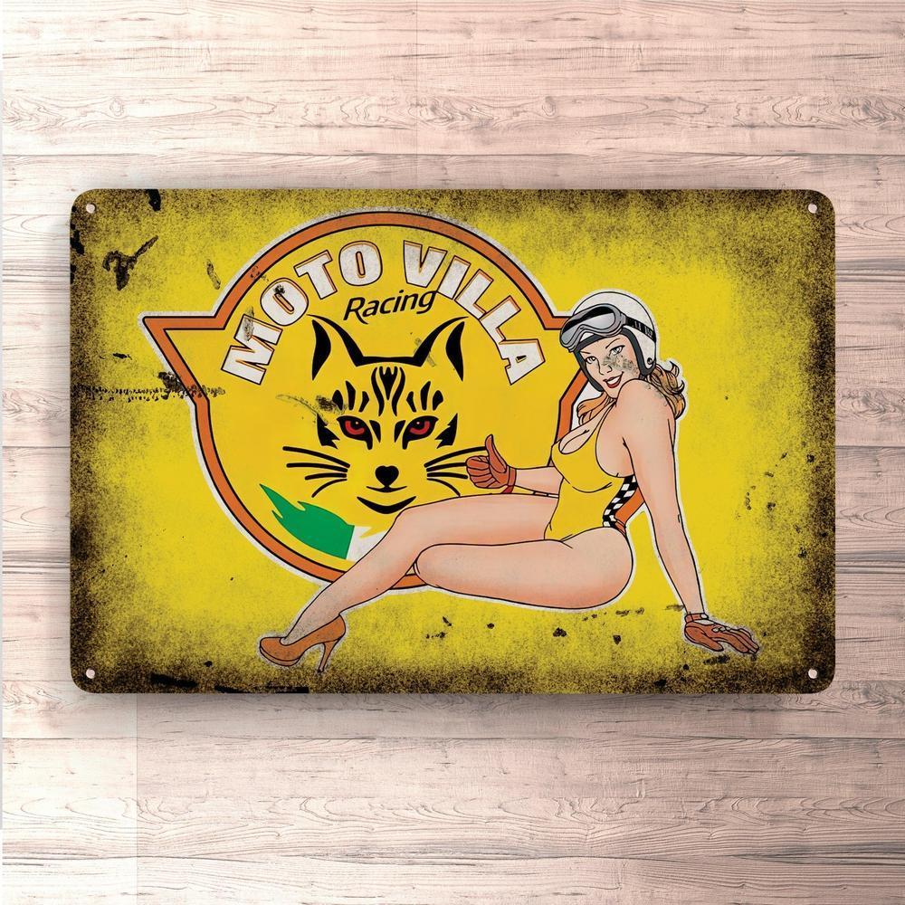 Moto Villa Pin-Up Vintage Skilte, Musemåtte, Dørmåtte-Skilte-Moto Villa-Garage Culture Shop- garage - man cave - merchandise