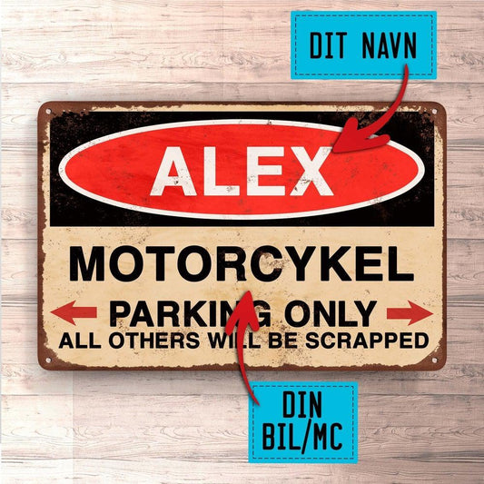 Motorcykel - Personlig Til Dig - Parking Only - Skilte, Musemåtte, Dørmåtte , Plakat-Skilte-MC-Garage Culture Shop- garage - man cave - merchandise