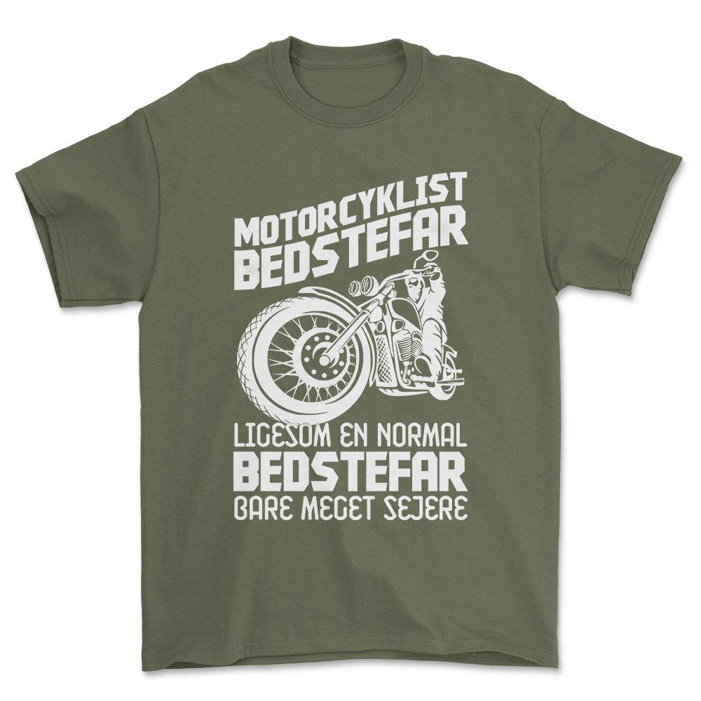 Motorcyklist Bedstefar Ligesom En Normal Bedstefar Bare Meget Sejere Unisex T-Shirt , Bomuld-Beklædning-Motorcyklist-Grøn Militær-S-Forside-Garage Culture Shop- garage - man cave - merchandise
