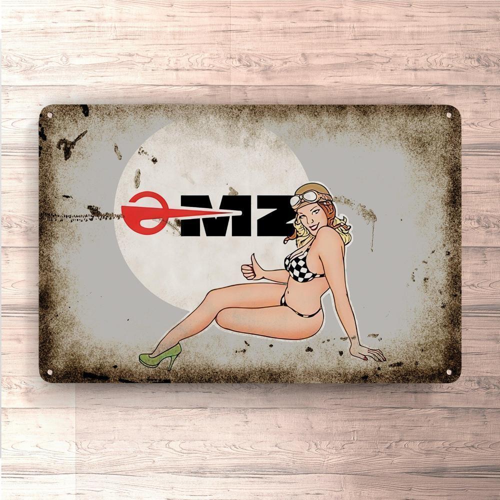 Mz Motorrad Pin-Up Vintage Skilte, Musemåtte, Dørmåtte-Skilte-MZ Motorrad-Garage Culture Shop- garage - man cave - merchandise