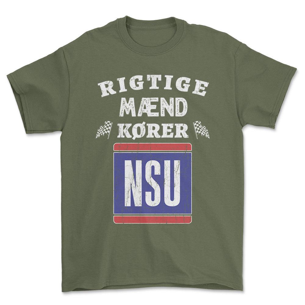 NSU Rigtige Mænd Kører - Unisex T-Shirt , Bomuld-Beklædning-NSU-Grøn Militær-S-Forside-Garage Culture Shop- garage - man cave - merchandise