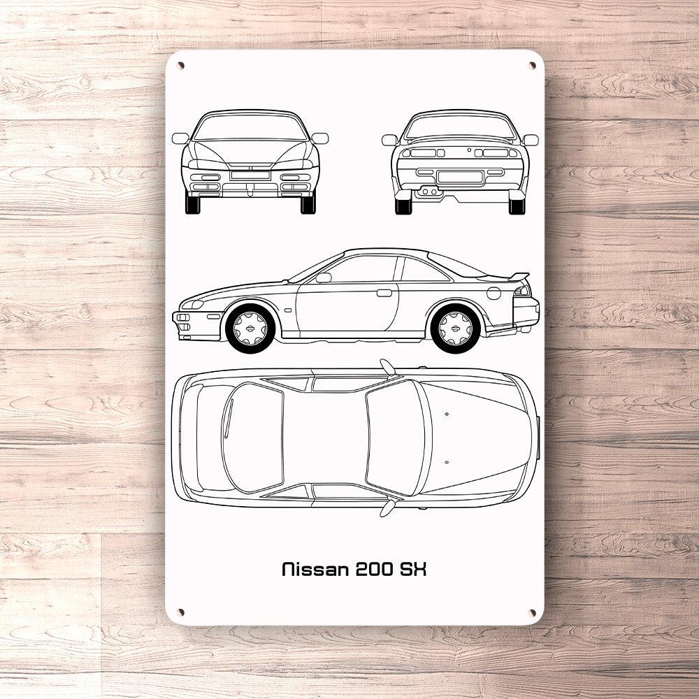 Nissan 200 Sx Blueprint Skilte, Musemåtte, Dørmåtte-Blueprint-Nissan-Garage Culture Shop- garage - man cave - merchandise