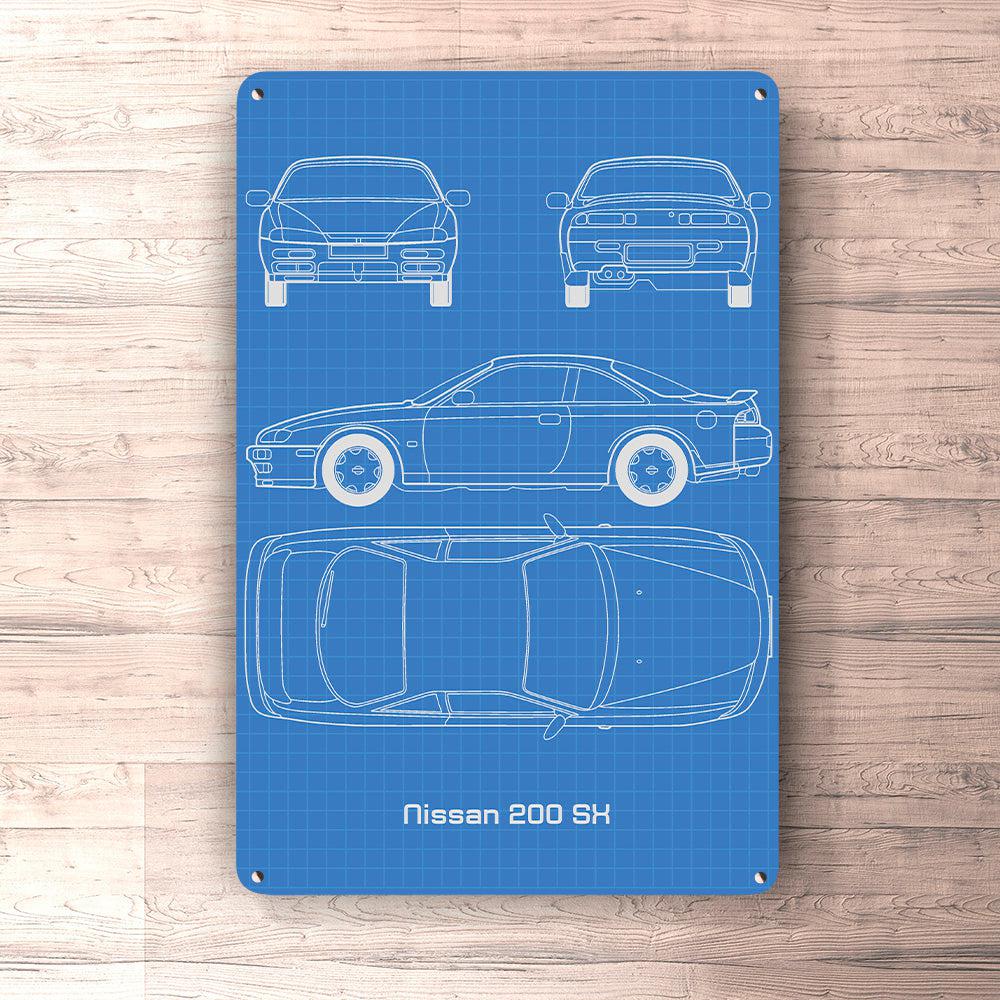 Nissan 200 Sx Blueprint Skilte, Musemåtte, Dørmåtte-Blueprint-Nissan-Garage Culture Shop- garage - man cave - merchandise
