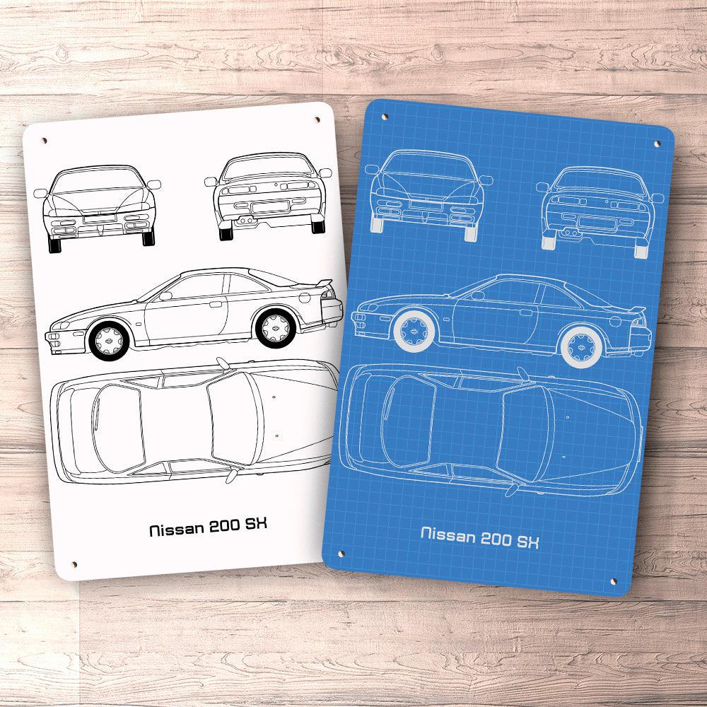 Nissan 200 Sx Blueprint Skilte, Musemåtte, Dørmåtte-Blueprint-Nissan-Garage Culture Shop- garage - man cave - merchandise
