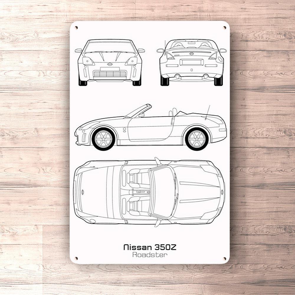 Nissan 350Z Roadster Blueprint Skilte, Musemåtte, Dørmåtte , Plakat-Blueprint-Nissan-Garage Culture Shop- garage - man cave - merchandise