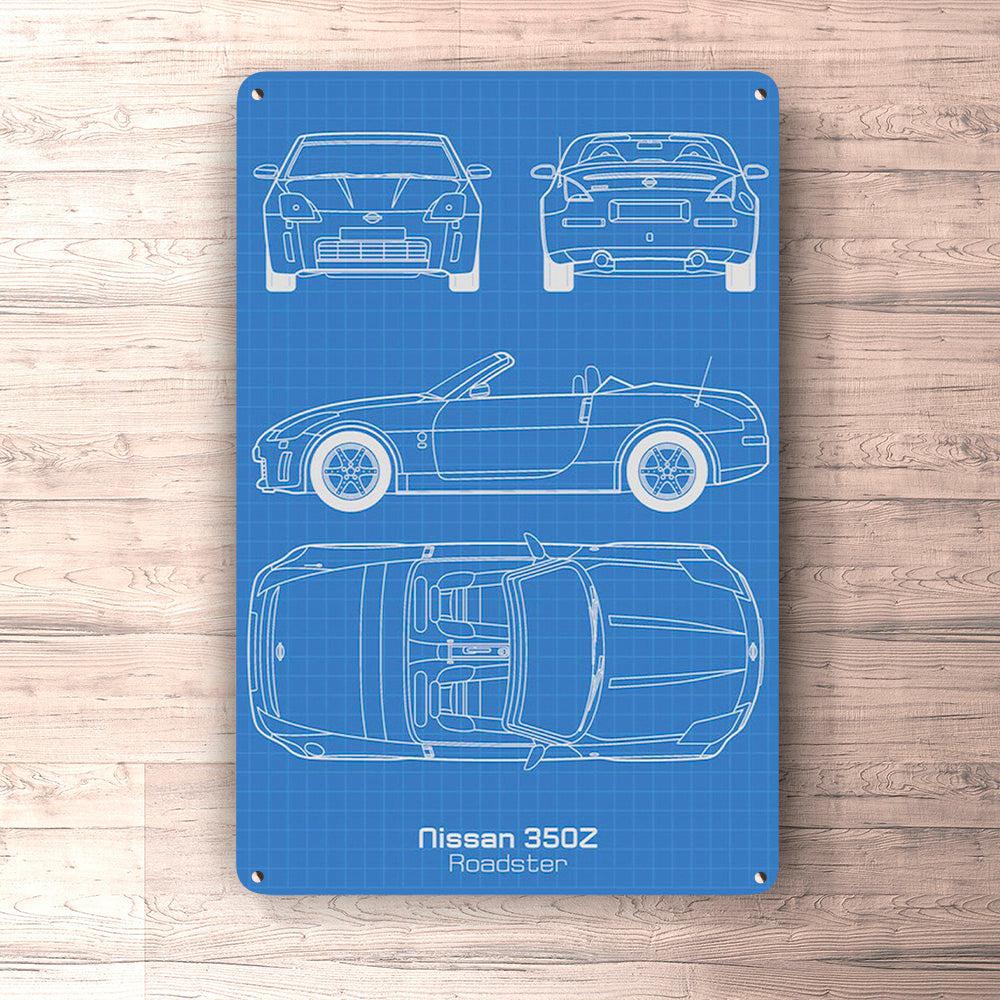 Nissan 350Z Roadster Blueprint Skilte, Musemåtte, Dørmåtte , Plakat-Blueprint-Nissan-Garage Culture Shop- garage - man cave - merchandise